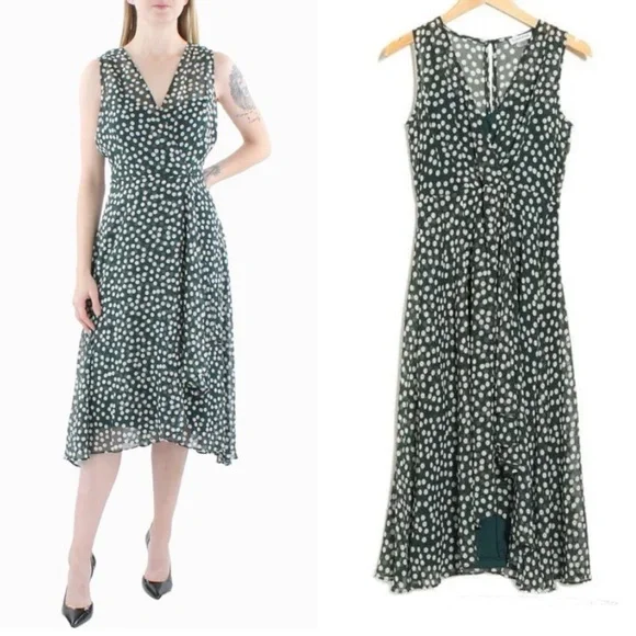 Calvin Klein | Dresses | Nwt Calvin Klein Womens Sz 6 Dress Surplice Green  Polka Dots Faux Wrap Sheath | Poshmark